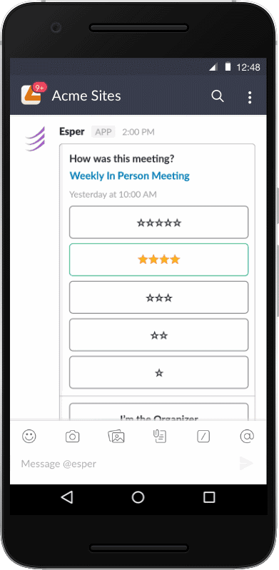 Esper Ratings a way to provide meeting feedback via Slack