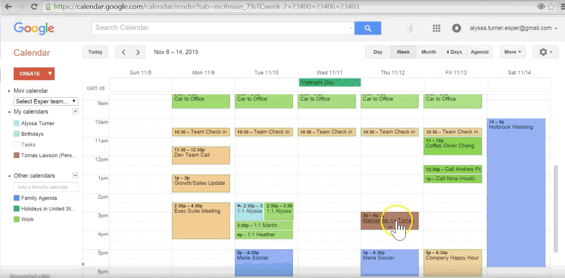Early version of Esper Charts Time Management and Strategizing Tool for Google Calendar